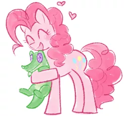 Size: 310x289 | Tagged: artist needed, source needed, safe, derpibooru import, gummy, pinkie pie, earth pony, pony, blushing, cute, diapinkes, duo, eyes closed, heart, hug, lowres, open mouth, simple background, white background