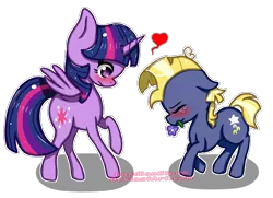 Size: 1240x900 | Tagged: safe, artist:gardianripu, derpibooru import, star tracker, twilight sparkle, twilight sparkle (alicorn), alicorn, pony, once upon a zeppelin, blushing, cute, eyes closed, female, floating heart, floppy ears, flower, flower in mouth, heart, male, mouth hold, shipping, simple background, straight, trackerbetes, transparent background, twiabetes, twitracker