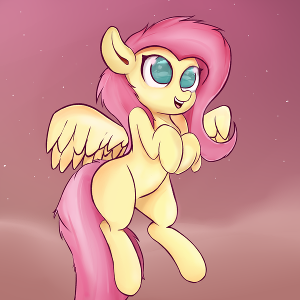 Size: 2500x2500 | Tagged: safe, artist:rainyvisualz, derpibooru import, fluttershy, pegasus, pony, cute, female, flying, high res, hooves to the chest, mare, missing cutie mark, no pupils, open mouth, shyabetes, smiling, solo, spread wings, three quarter view, wings