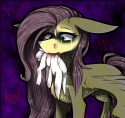 Size: 1800x1700 | Tagged: grimdark, artist:55xxglai-s-z-s-exx55, derpibooru import, angel bunny, fluttershy, pegasus, pony, abstract background, abuse, angelbuse, animal abuse, blood, crying, death, female, floppy ears, long ears, mare, murder