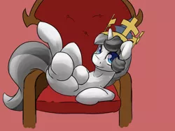 Size: 3200x2400 | Tagged: safe, artist:lurker, derpibooru import, oc, pony, unicorn, crown, headgear, jewelry, king, looking up, male, regalia, side, smiling, throne