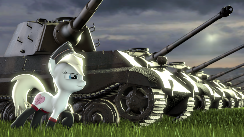 Size: 1280x720 | Tagged: safe, artist:knexpaerdz, derpibooru import, oc, oc:aryanne, earth pony, pony, 3d, aryan, aryan pony, blonde, commander, female, grass, hat, lighting, mare, military, nazi, nazipone, panzer, source filmmaker, swastika, tank (vehicle), third reich, tiger ii, vehicle, war