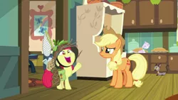 Size: 1920x1080 | Tagged: apple bloom, applejack, cat, derpibooru import, going to seed, safe, screencap