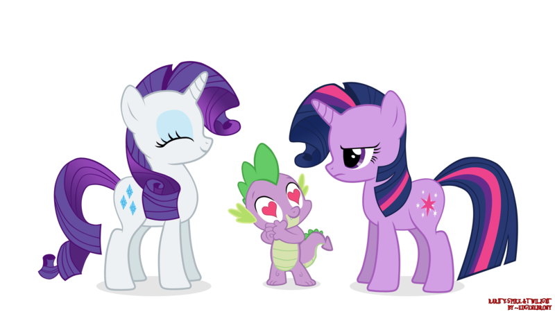 Size: 2500x1406 | Tagged: safe, artist:eugenebrony, derpibooru import, rarity, spike, twilight sparkle, pony, unicorn, the cutie pox, eyes closed, frown, heart eyes, rarity hair, simple background, transparent background, trio, unicorn twilight, wingding eyes