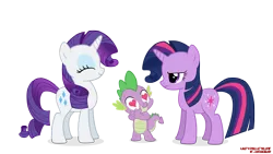 Size: 2500x1406 | Tagged: safe, artist:eugenebrony, derpibooru import, rarity, spike, twilight sparkle, pony, unicorn, the cutie pox, eyes closed, frown, heart eyes, rarity hair, simple background, transparent background, trio, unicorn twilight, wingding eyes