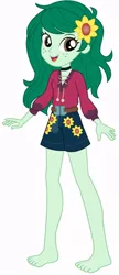 Size: 372x860 | Tagged: safe, artist:marcorois, derpibooru import, edit, editor:thomasfan45, wallflower blush, equestria girls, equestria girls series, let it rain, spoiler:eqg series (season 2), barefoot, belt, clothes, cute, feet, flowerbetes, freckles, legs, music festival outfit, shorts, solo, vector