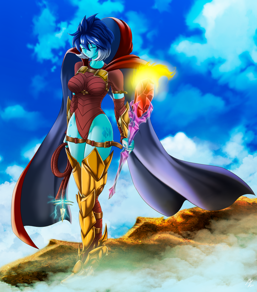 Size: 2085x2367 | Tagged: safe, alternate version, artist:mauroz, derpibooru import, princess ember, human, equestria girls, armor, bloodstone scepter, dragon lord ember, equestria girls-ified, female, solo, unconvincing armor