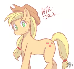 Size: 590x551 | Tagged: safe, artist:aizy-boy, derpibooru import, applejack, earth pony, pony, cowboy hat, cute, female, hat, jackabetes, looking at you, mare, simple background, solo, white background