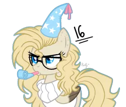 Size: 1067x907 | Tagged: safe, artist:mintoria, derpibooru import, oc, oc:dusty, pegasus, pony, clothes, female, hat, mare, party hat, party horn, simple background, solo, sweater, transparent background, two toned wings, wings