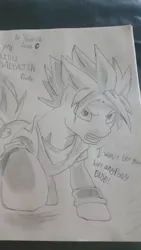 Size: 2988x5312 | Tagged: safe, artist:scottishlunaripoff, derpibooru import, ponified, pony, dragon ball z, fanart, goku, shading, sketch, super saiyan, traditional art