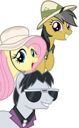 Size: 2775x4500 | Tagged: safe, artist:sketchmcreations, derpibooru import, daring do, fluttershy, withers, earth pony, pegasus, pony, daring doubt, female, hat, henchmen, male, mare, open mouth, simple background, smiling, stallion, transparent background, vector