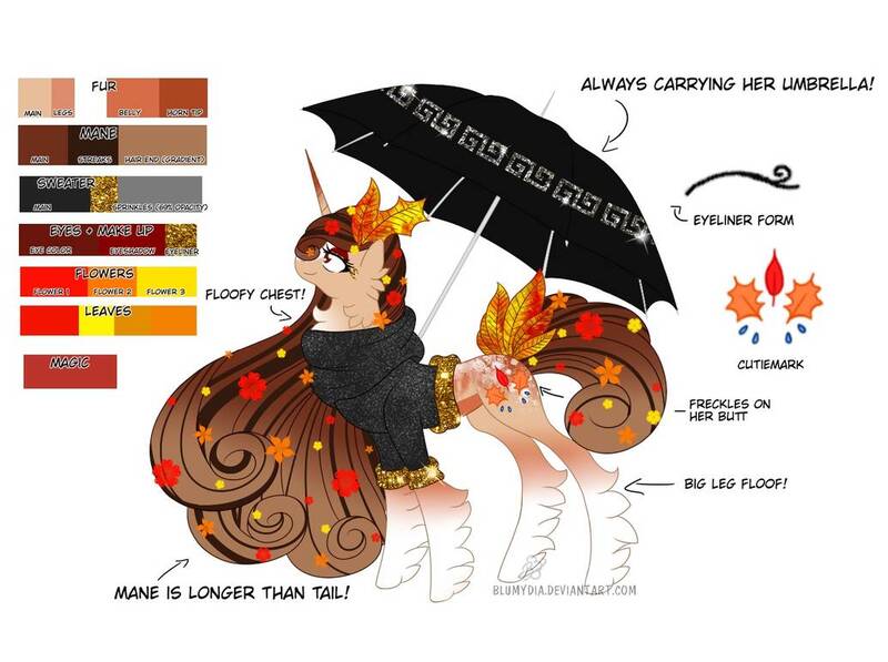 Size: 1035x772 | Tagged: safe, artist:blumydia, derpibooru import, oc, oc:autumnia, pony, unicorn, clothes, female, mare, reference sheet, simple background, solo, sweater, umbrella, unmoving plaid, white background