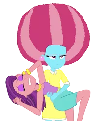 Size: 3424x4163 | Tagged: safe, artist:doraair, artist:ktd1993, derpibooru import, cup cake, spoiled rich, equestria girls, afro, equestria girls-ified, female, glasses off, holding, infidelity, lesbian, shipping, spoiledcake, unamused