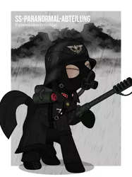 Size: 1024x1366 | Tagged: safe, artist:brony-works, derpibooru import, earth pony, pony, clothes, cloud, flamethrower, gas mask, helmet, mask, nazi, nazi germany, nazipone, solo, uniform, vector, weapon, wolfenstein