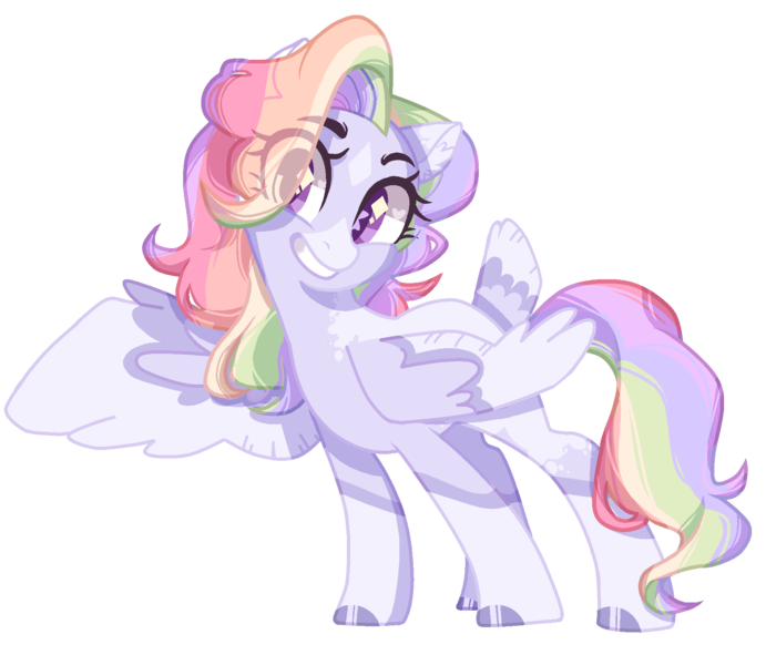 Size: 1824x1583 | Tagged: safe, artist:corporalvortex, artist:klewgcg, derpibooru import, oc, oc:rainbow confetti, pegasus, pony, base used, coat markings, colored ears, colored wings, eye clipping through hair, magical lesbian spawn, mottled coat, multicolored hair, multicolored wings, oc redesign, offspring, one wing out, parent:pinkie pie, parent:rainbow dash, parents:pinkiedash, rainbow hair, simple background, socks (coat marking), solo, star (coat marking), tail feathers, transparent background, wings