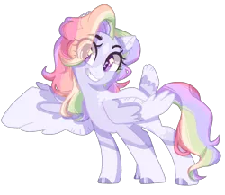 Size: 1824x1583 | Tagged: safe, artist:corporalvortex, artist:klewgcg, derpibooru import, oc, oc:rainbow confetti, pegasus, pony, base used, coat markings, colored ears, colored wings, eye clipping through hair, magical lesbian spawn, mottled coat, multicolored hair, multicolored wings, oc redesign, offspring, one wing out, parent:pinkie pie, parent:rainbow dash, parents:pinkiedash, rainbow hair, simple background, socks (coat marking), solo, star (coat marking), tail feathers, transparent background, wings
