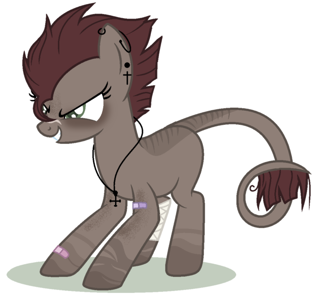 Size: 1131x1094 | Tagged: safe, artist:celestial-rue0w0, artist:elementbases, derpibooru import, oc, oc:dirty clover, unofficial characters only, earth pony, pony, bandage, bandaid, base used, commission, cross, ear piercing, earring, female, grin, jewelry, leonine tail, mare, necklace, piercing, scar, smiling, solo