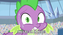 Size: 576x324 | Tagged: animated, caption, derpibooru import, dragon, edit, edited screencap, equestria games, equestria games (episode), hubble, hub logo, image macro, imminent gangbang, implied estrus, male, scared, screencap, solo, solo focus, spike, suggestive, sweat, terror, text, the hub, this will end in a gang bang, this will end in snu snu, this will end in snu snu and/or death, this will not end well