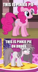 Size: 449x857 | Tagged: caption, cropped, derpibooru import, edit, edited screencap, image macro, implied drug use, not even once, pinkamena diane pie, pinkie pie, safe, screencap, solo, text, yakity-sax