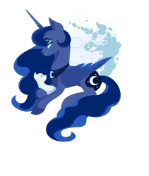 Size: 590x700 | Tagged: safe, artist:dragonfruitdarigan, derpibooru import, part of a set, princess luna, oc, alicorn, pony, cutie mark, dot eyes, duo, ethereal mane, female, foal, full moon, lidded eyes, lineless, looking at each other, mare, mare in the moon, missing accessory, moon, mother and child, offspring, parent:princess luna, peytral, prone, simple background, smiling, transparent background