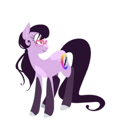 Size: 400x430 | Tagged: safe, artist:dragonfruitdarigan, derpibooru import, oc, oc:pale prism, unofficial characters only, earth pony, pony, coat markings, cutie mark, female, glasses, head turn, long tail, mare, ponysona, ponytail, simple background, smiling, socks (coat marking), solo, transparent background