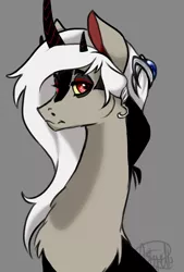 Size: 600x890 | Tagged: artist:dragonfruitdarigan, bust, derpibooru import, draconequus, draconequus oc, female, gray background, interspecies offspring, lidded eyes, looking at you, magical gay spawn, oc, oc:eris, offspring, parent:discord, parent:lord tirek, parents:tirekcord, safe, simple background, solo, unofficial characters only