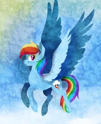 Size: 650x800 | Tagged: safe, artist:dragonfruitdarigan, derpibooru import, part of a set, rainbow dash, pegasus, pony, abstract background, cutie mark, female, flying, large wings, mare, redraw, smiling, solo, spread wings, wings