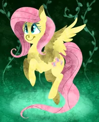 Size: 650x800 | Tagged: safe, artist:dragonfruitdarigan, derpibooru import, part of a set, fluttershy, pegasus, pony, cutie mark, female, flying, looking up, mare, redraw, smiling, solo, spread wings, three quarter view, vine, wings
