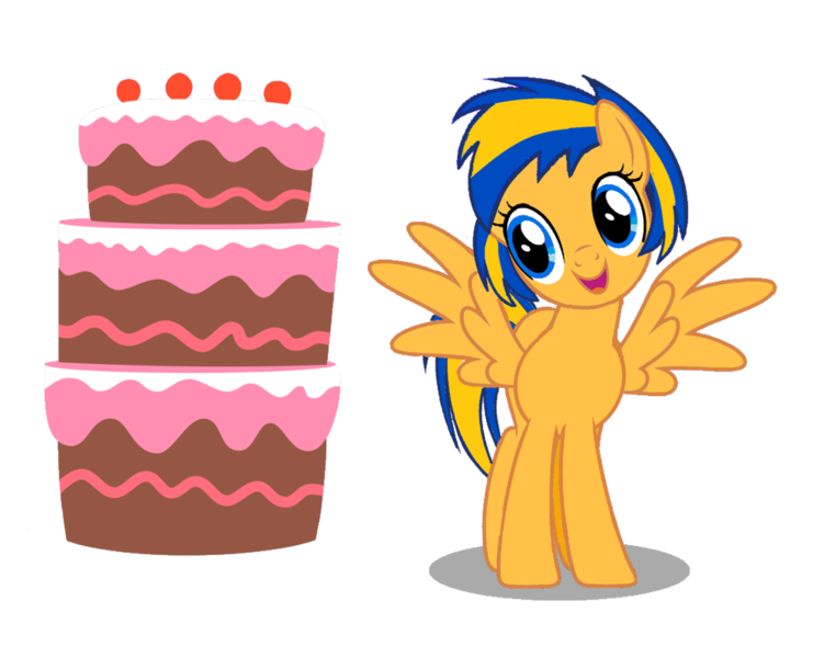 Size: 1000x799 | Tagged: safe, artist:mlpfan3991, derpibooru import, oc, oc:flare spark, pegasus, pony, cake, food, happy birthday, simple background, solo, transparent background