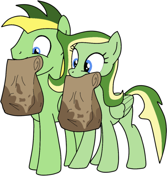 Size: 853x937 | Tagged: safe, artist:didgereethebrony, derpibooru import, oc, oc:boomerang beauty, oc:didgeree, pegasus, pony, base used, blue eyes, boomeree, brother and sister, burger, female, food, grease, hay burger, lunch bag, male, mcdonald's, siblings, simple background, trace, transparent background