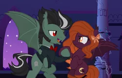 Size: 1062x686 | Tagged: safe, artist:pgthehomicidalmaniac, derpibooru import, oc, oc:count grimyard, oc:hallows night, unofficial characters only, bat pony, pony, vampire, vampony, base used, clothes, female, male, mare, stallion