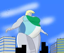 Size: 2400x2000 | Tagged: suggestive, artist:feyzer, derpibooru import, derpy hooves, equestria girls, aderpose, bbw, breasts, city, clothes, earthquake, fat, fat boobs, female, giantess, helicopter, huge, macro, obese, one-piece swimsuit, people, plane, ssbbw, swimsuit