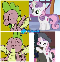 Size: 1353x1385 | Tagged: safe, artist:pony-berserker edits, derpibooru import, edit, edited screencap, editor:mr. gumball, screencap, spike, sweetie belle, dragon, growing up is hard to do, butt, cutie mark, drake, female, male, meme, older, older sweetie belle, ponified meme, shipping, spikebelle, straight, the cmc's cutie marks, winged spike