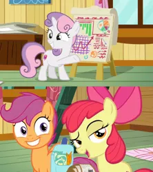 Size: 1592x1790 | Tagged: apple bloom, bag, carrot, chart, clubhouse, comic, crate, crusaders clubhouse, cutie mark crusaders, derpibooru import, easel, edit, edited screencap, excited, fancy mathematics, food, graph, grid, growing up is hard to do, horseshoes, ladder, math, pie chart, saddle bag, safe, scootaloo, screencap, screencap comic, smiling, smirk, snack, snacks, sweetie belle, ticket, tickets