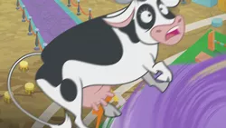 Size: 1274x717 | Tagged: bloofy, cloven hooves, cow, derpibooru import, growing up is hard to do, holstein, safe, screencap, tornado, twister, udder, whirling mungtooth