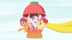 Size: 1600x900 | Tagged: safe, derpibooru import, screencap, apple bloom, scootaloo, sweetie belle, pony, growing up is hard to do, cheering, cutie mark crusaders, elated, excited, ferris wheel, goofing off, happy, older, older apple bloom, older cmc, older scootaloo, older sweetie belle, pod, seatbelt, sky