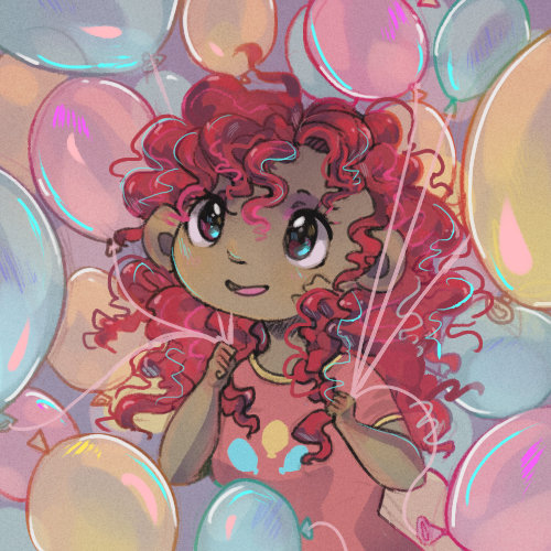 Size: 500x500 | Tagged: artist:rumbletree6, balloon, child, cute, dark skin, derpibooru import, diapinkes, female, human, humanized, open mouth, pinkie pie, safe, smiling, solo