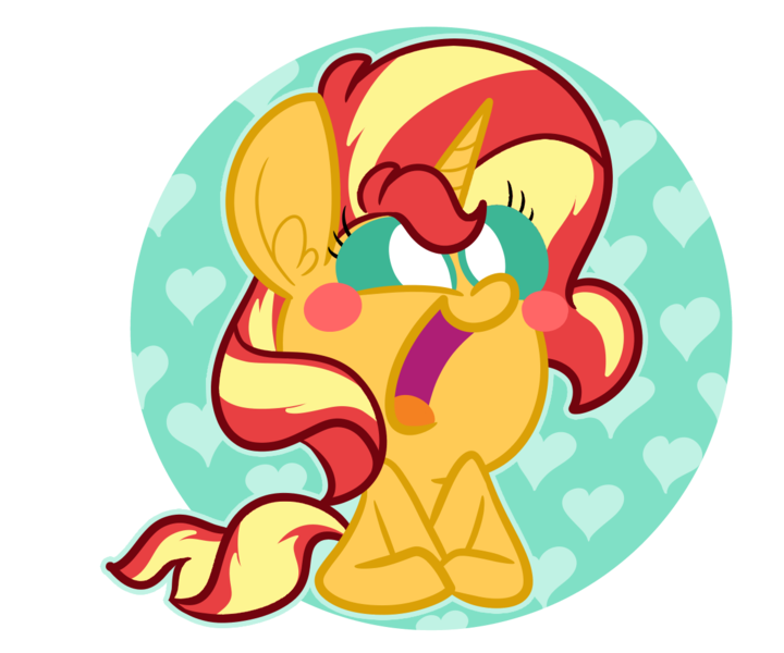 Size: 1200x1000 | Tagged: safe, artist:amethystcutey, derpibooru import, sunset shimmer, pony, unicorn, blush sticker, blushing, chibi, cute, daaaaaaaaaaaw, ear fluff, female, heart, hnnng, mare, open mouth, shimmerbetes, solo