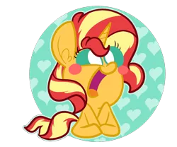 Size: 1200x1000 | Tagged: safe, artist:amethystcutey, derpibooru import, sunset shimmer, pony, unicorn, blush sticker, blushing, chibi, cute, daaaaaaaaaaaw, ear fluff, female, heart, hnnng, mare, open mouth, shimmerbetes, solo