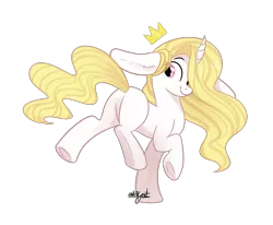 Size: 985x812 | Tagged: safe, artist:afkcyrist, derpibooru import, oc, unofficial characters only, pony, unicorn, big ears, blank flank, butt, commission, curved horn, eye clipping through hair, female, floppy ears, hair over one eye, horn, landing, mare, plot, raised hoof, simple background, smiling, solo, transparent background