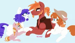 Size: 2431x1411 | Tagged: safe, artist:vivi-does-art, derpibooru import, big macintosh, rarity, oc, oc:crystal jam, oc:pearl petunia, pony, family, female, male, missing cutie mark, offspring, parent:big macintosh, parent:rarity, parents:rarimac, rarimac, shipping, straight