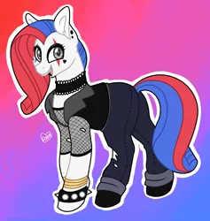 Size: 1644x1737 | Tagged: safe, artist:sandwichbuns, derpibooru import, oc, oc:quinn, earth pony, pony, choker, clothes, female, mare, pants, solo