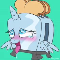 Size: 612x612 | Tagged: suggestive, artist:cherry days, derpibooru import, oc, oc:seventhelement, unofficial characters only, alicorn, pony, adorable face, ahegao, blue eyes, blushing, bread, commission, crying, cute, drool, eyelashes, food, heart eyes, horn, i can't believe it's not badumsquish, meme, musician, non-pony oc, open mouth, orgasm, simple background, solo, teary eyes, toaster, tongue out, wat, wingding eyes, wings, ych result