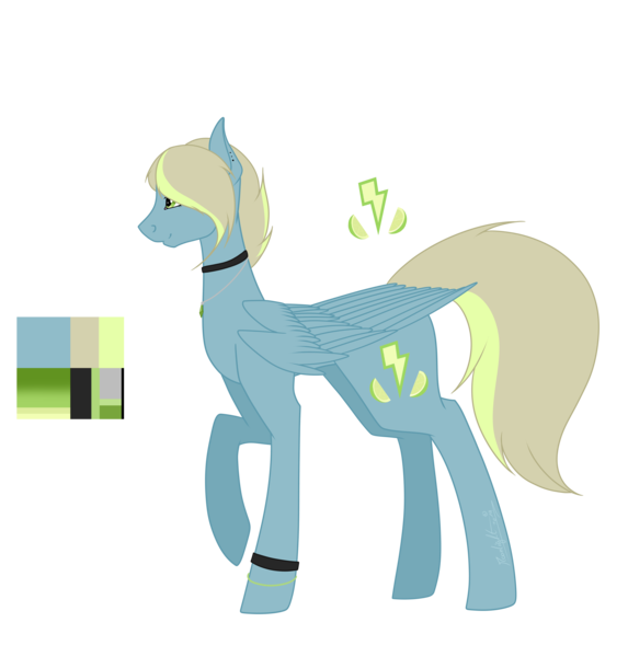 Size: 6200x6496 | Tagged: safe, artist:moonlight0shadow0, derpibooru import, oc, oc:lemon zap, unofficial characters only, earth pony, pony, icey-verse, absurd resolution, bracelet, choker, ear piercing, earring, female, jewelry, magical lesbian spawn, mare, necklace, offspring, parent:lightning dust, parent:limestone pie, parents:limedust, piercing, raised hoof, redesign, reference sheet, simple background, solo, transparent background, wristband