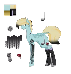 Size: 6200x6496 | Tagged: safe, artist:moonlight0shadow0, derpibooru import, oc, oc:thunder rock, unofficial characters only, pegasus, pony, icey-verse, absurd resolution, boots, clothes, ear piercing, earring, female, jewelry, magical lesbian spawn, mare, offspring, parent:lightning dust, parent:limestone pie, parents:limedust, piercing, redesign, reference sheet, shoes, simple background, socks, solo, tattoo, transparent background