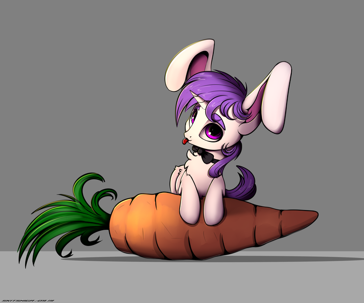 Size: 3000x2500 | Tagged: safe, artist:skitsniga, derpibooru import, oc, oc:lapush buns, unofficial characters only, bunnycorn, pony, carrot, food, looking at you, male, simple background, solo, stallion, tongue out