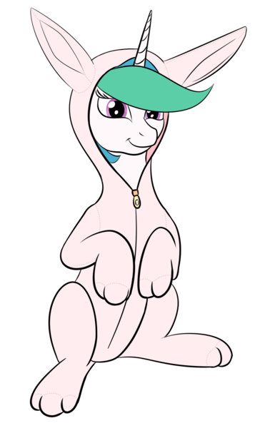 Size: 1162x1846 | Tagged: safe, artist:barhandar, deleted from derpibooru, derpibooru import, princess celestia, alicorn, pony, animal costume, bunny costume, bunnylestia, clothes, costume, cute, cutelestia, female, image, looking at you, mare, png, simple background, sitting, smiling, solo, transparent background, zipper