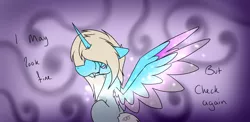 Size: 978x478 | Tagged: safe, artist:chazmazda, derpibooru import, oc, oc:charlie gallaxy-starr, unofficial characters only, alicorn, pony, alicorn oc, crying, hair over eyes, horn, wings