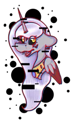 Size: 2290x3763 | Tagged: safe, artist:chazmazda, derpibooru import, oc, unofficial characters only, alicorn, pony, alicorn oc, black sclera, bust, error, fangs, female, glitch, horn, mare, outline, portrait, shade, simple background, sketch, slit eyes, transparent background, wings