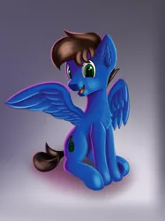 Size: 2460x3296 | Tagged: safe, artist:qbellas, derpibooru import, oc, unofficial characters only, pegasus, pony, gradient background, sitting, solo, spread wings, wings